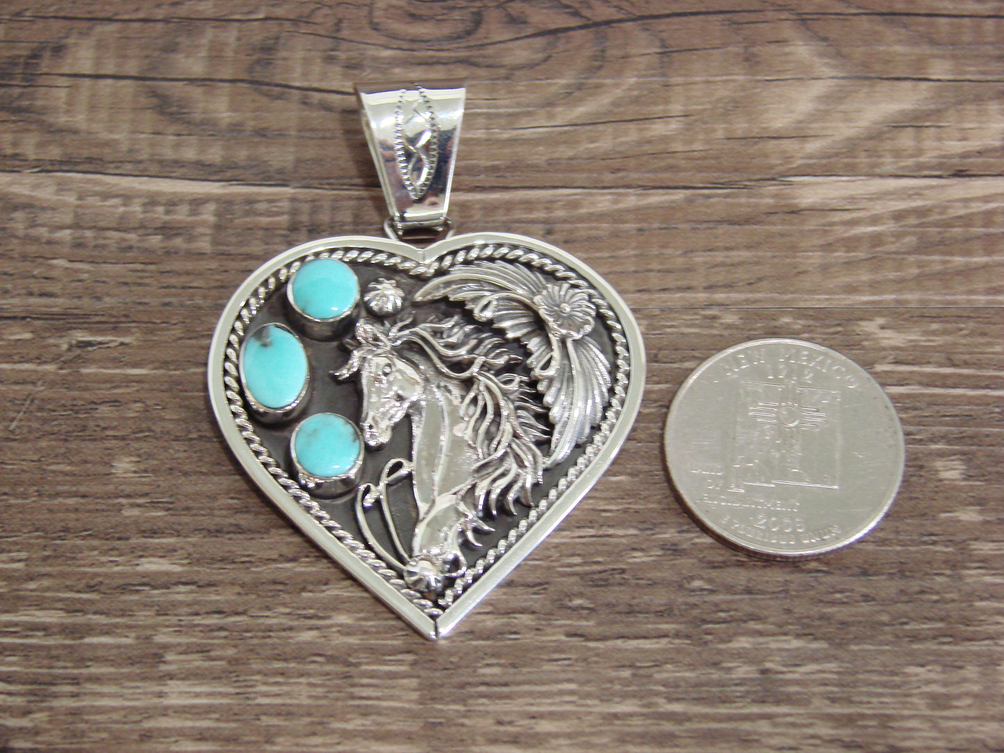 Native American Sterling Silver Turquoise Horse Heart Pendant - Lewis