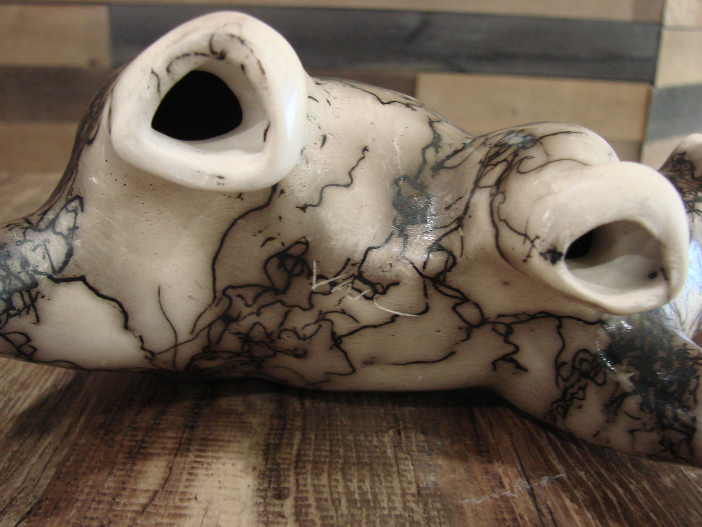 Native American Horse Hair Bear Pottery Sculpture by Vail