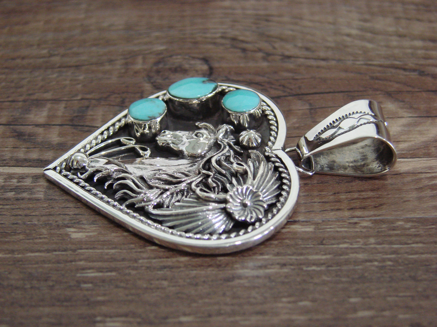 Native American Sterling Silver Turquoise Horse Heart Pendant - Lewis