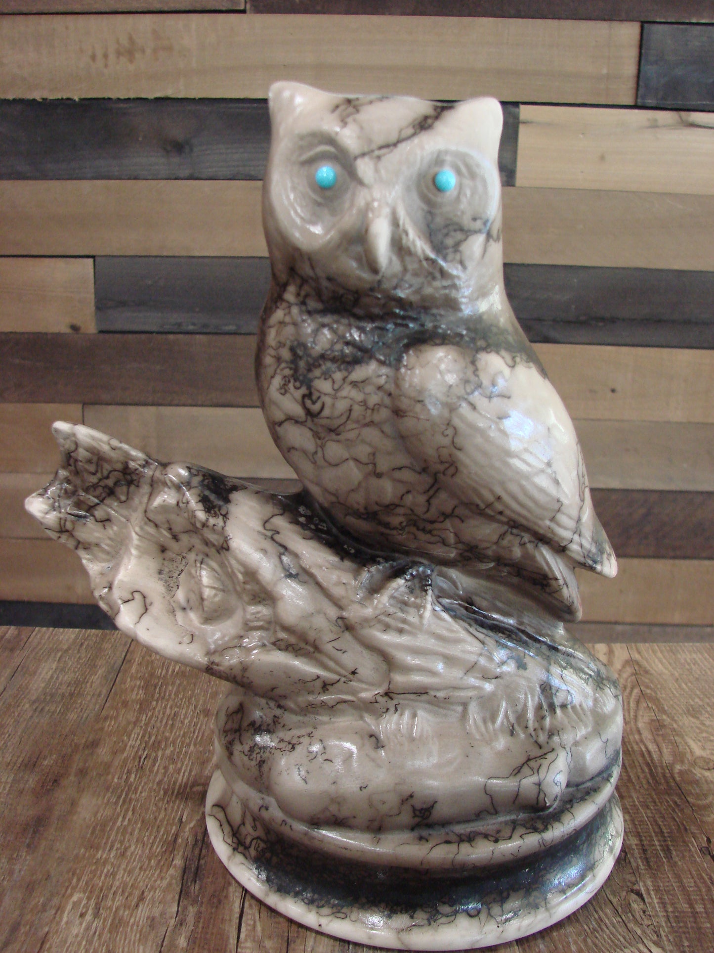 Native American Horse Hair Owl Pottery Sculpture by Vail
