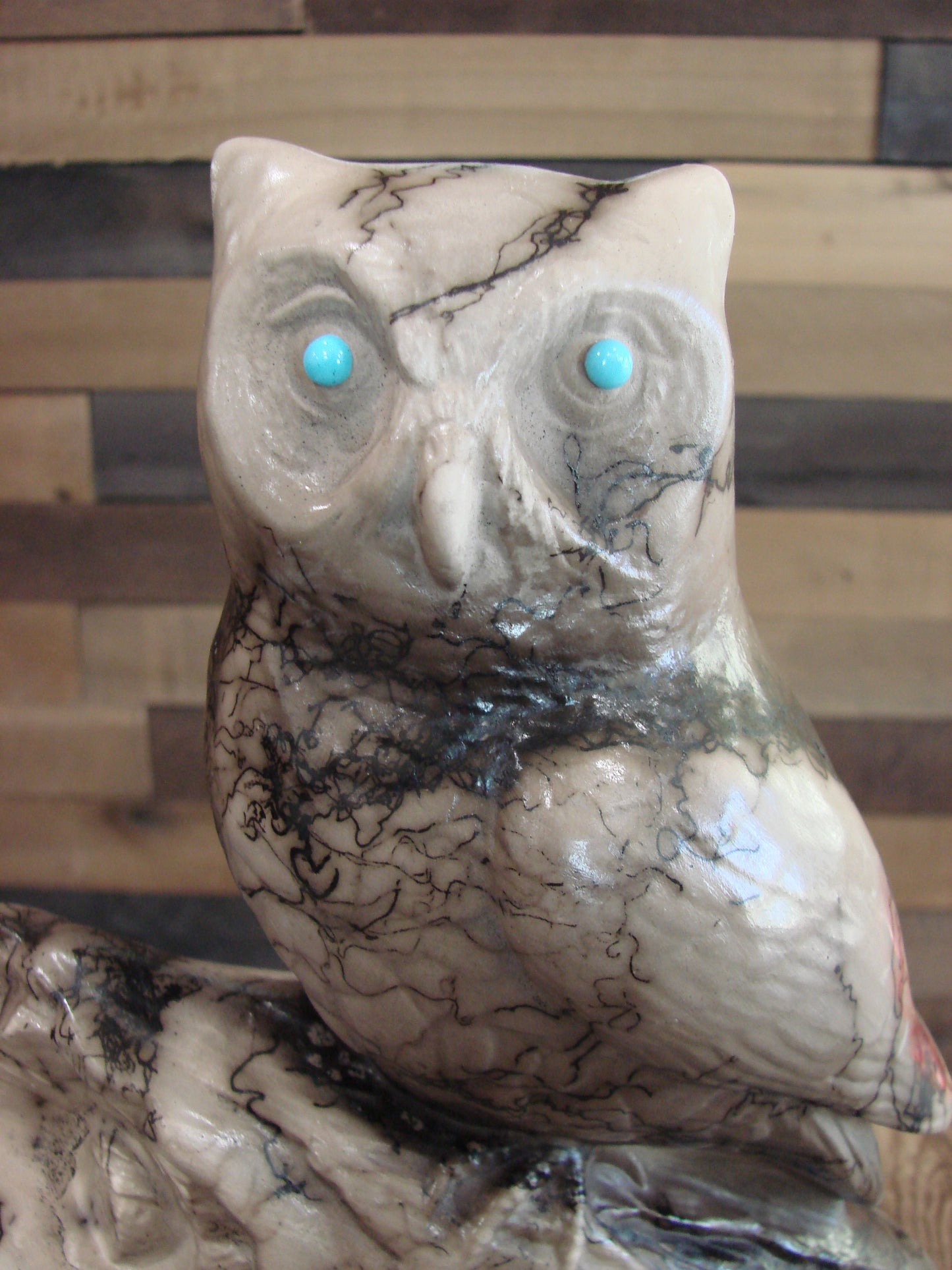 Native American Horse Hair Owl Pottery Sculpture by Vail
