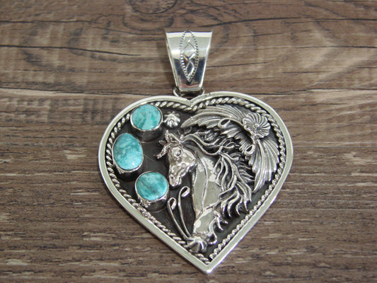 Native American Sterling Silver Turquoise Horse Heart Pendant - Lewis