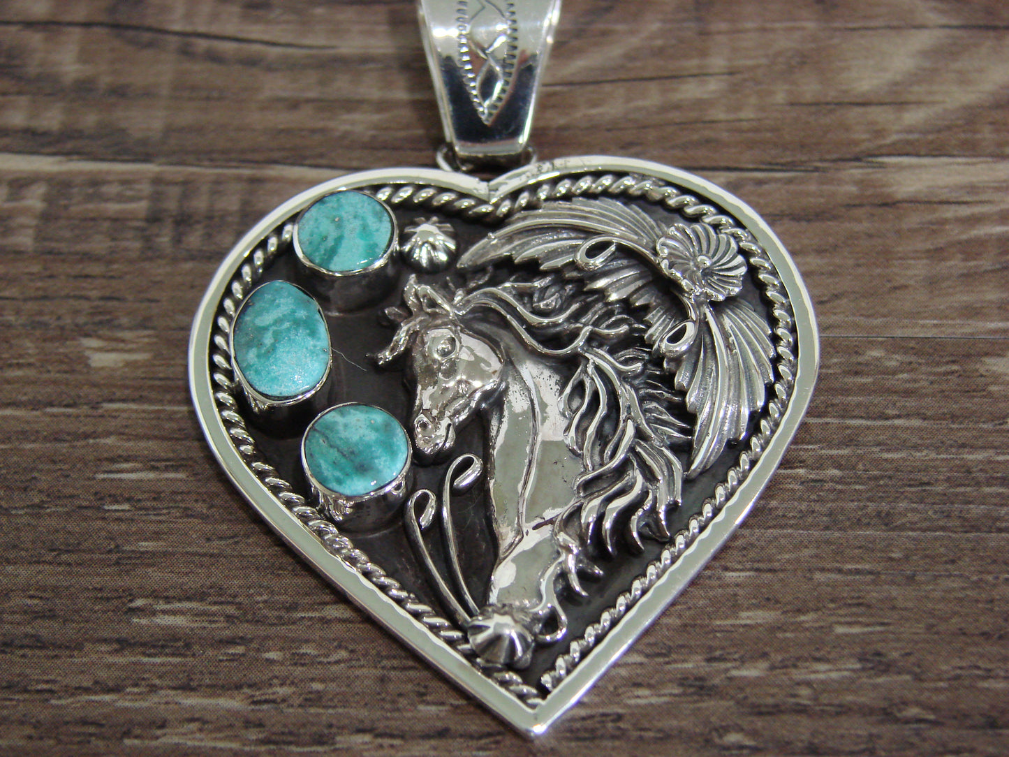 Native American Sterling Silver Turquoise Horse Heart Pendant - Lewis
