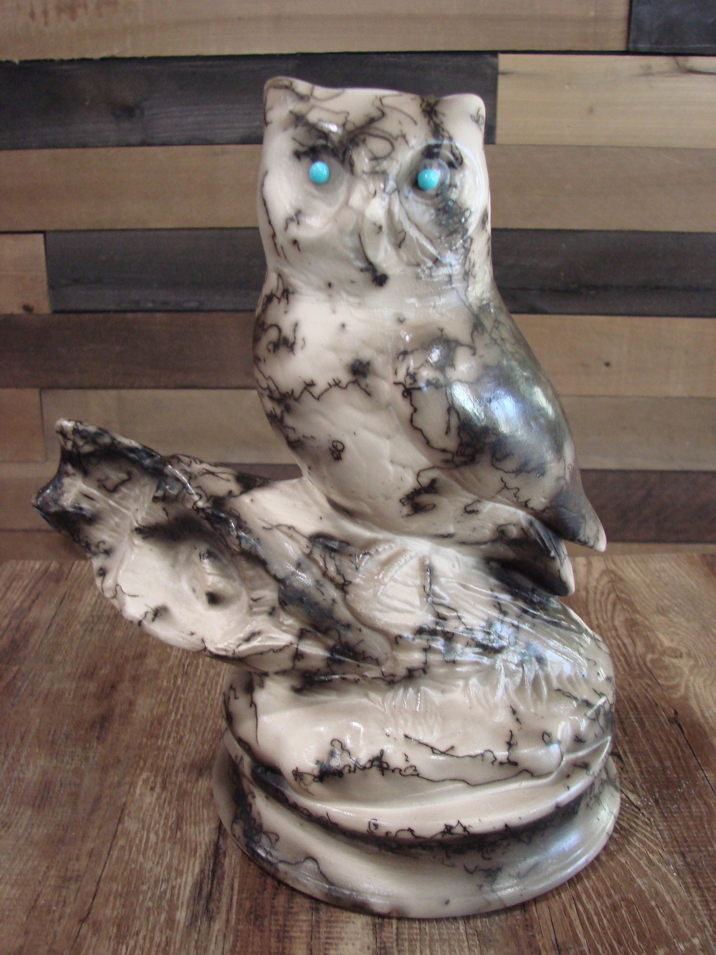 Native American Horse Hair Owl Pottery Sculpture by Vail