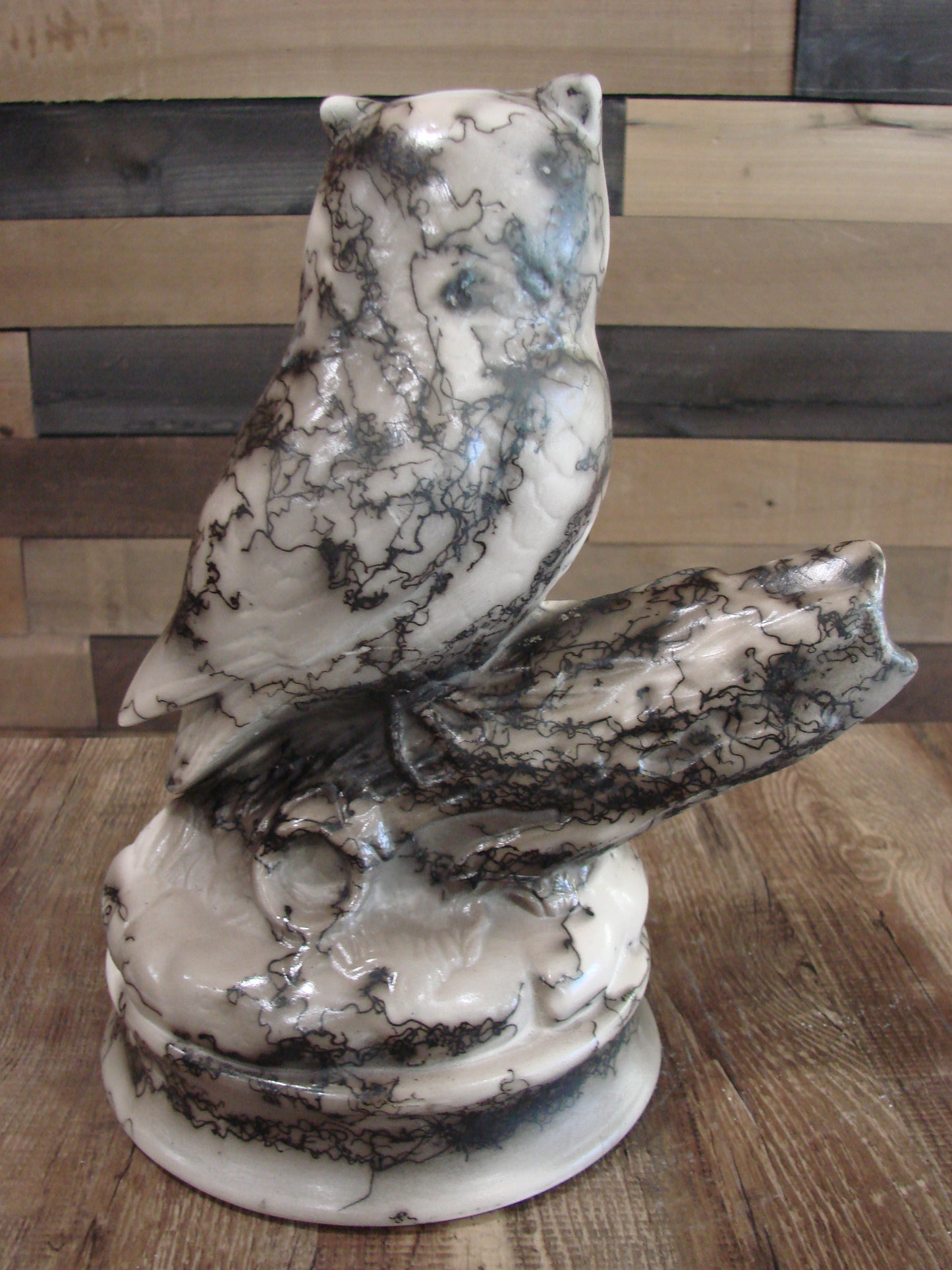 Native American Horse Hair Owl Pottery Sculpture by Vail