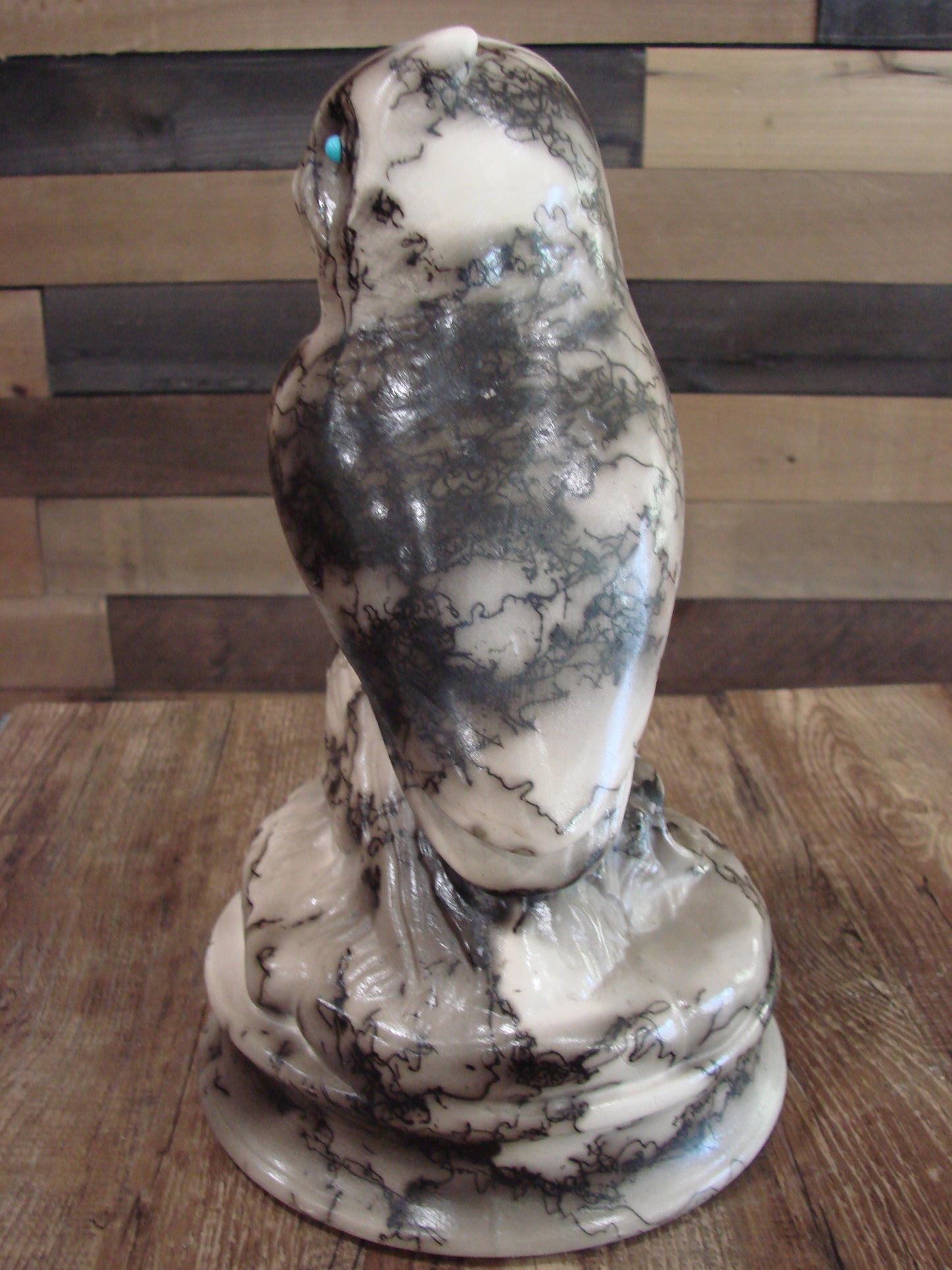 Native American Horse Hair Owl Pottery Sculpture by Vail