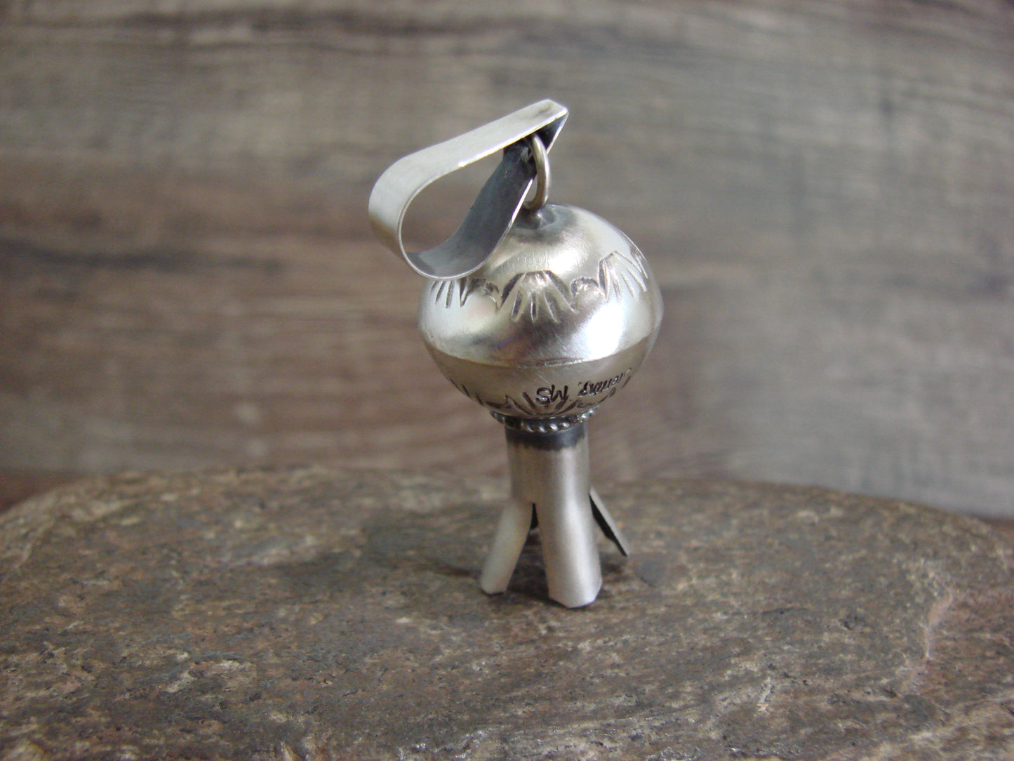 Native American Sterling Silver Squash Blossom Pendant Signed Smith