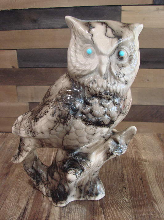Native American Horse Hair Owl Pottery Sculpture by Vail