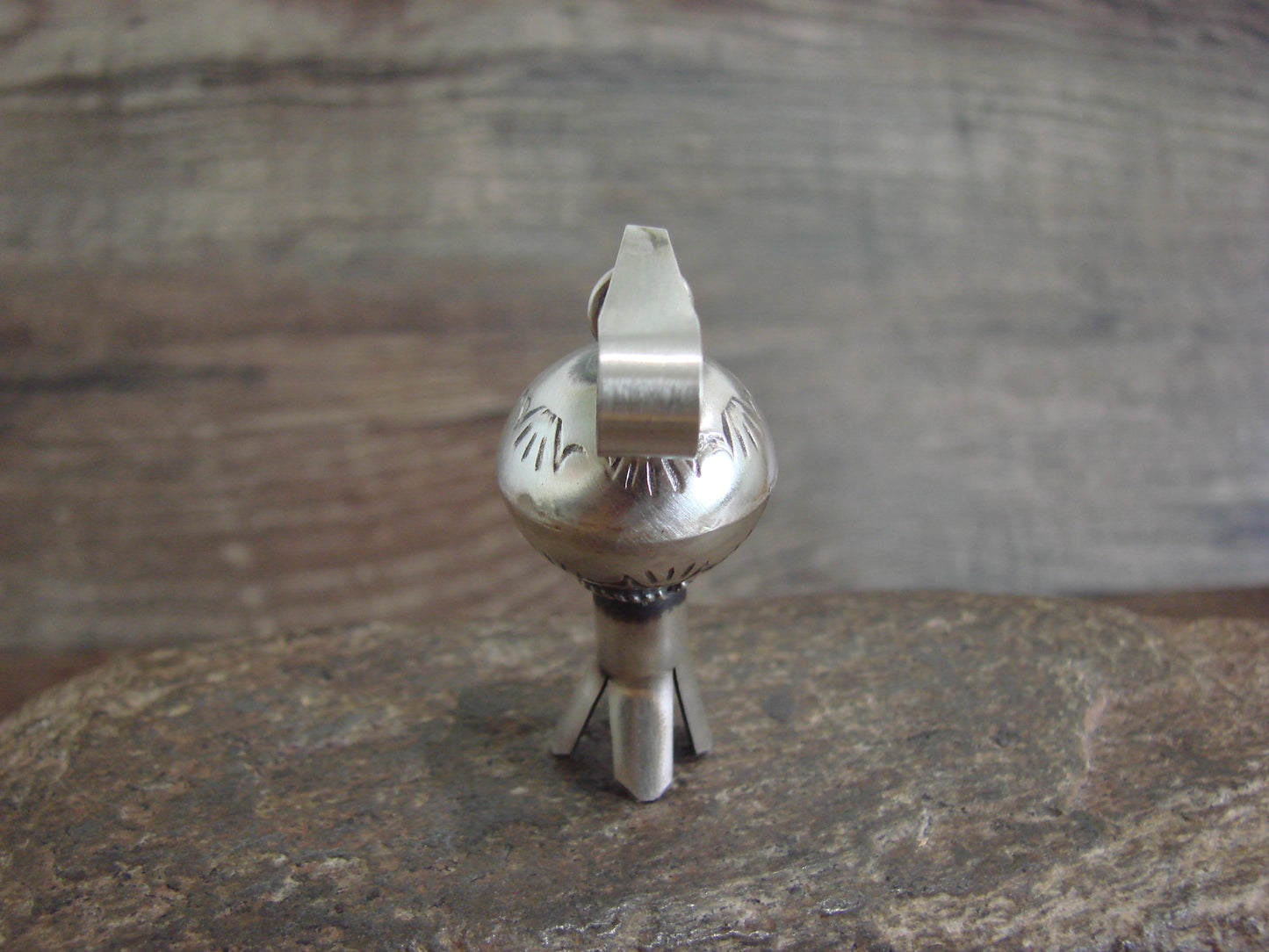Native American Sterling Silver Squash Blossom Pendant Signed Smith
