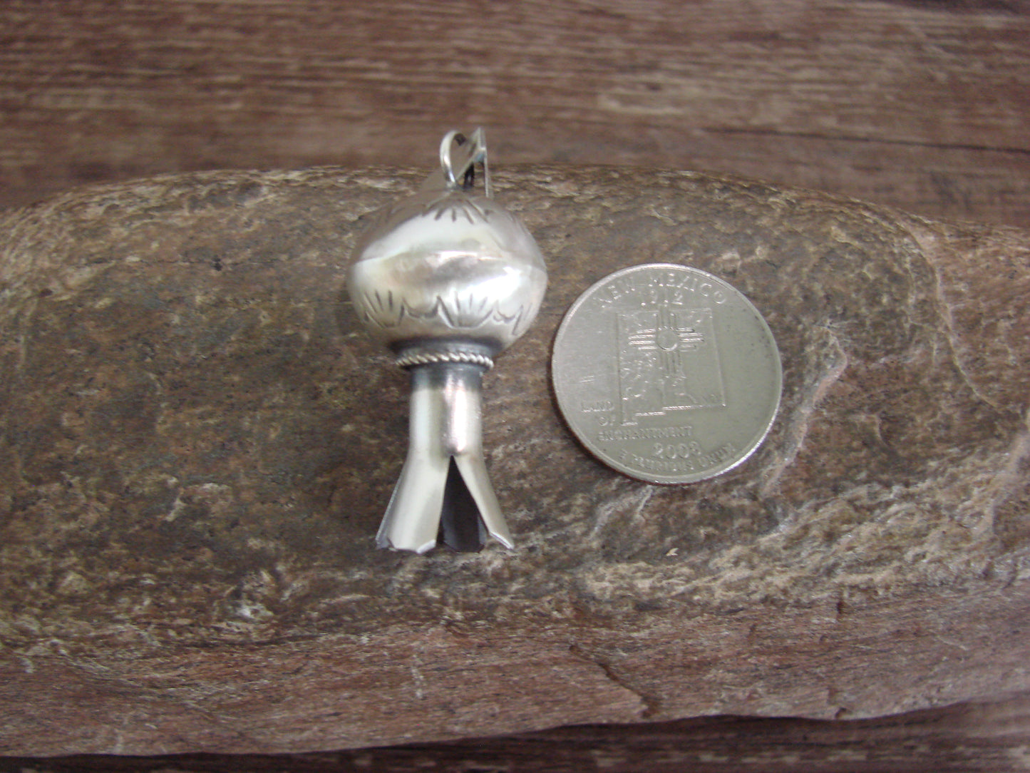 Native American Sterling Silver Squash Blossom Pendant Signed Smith