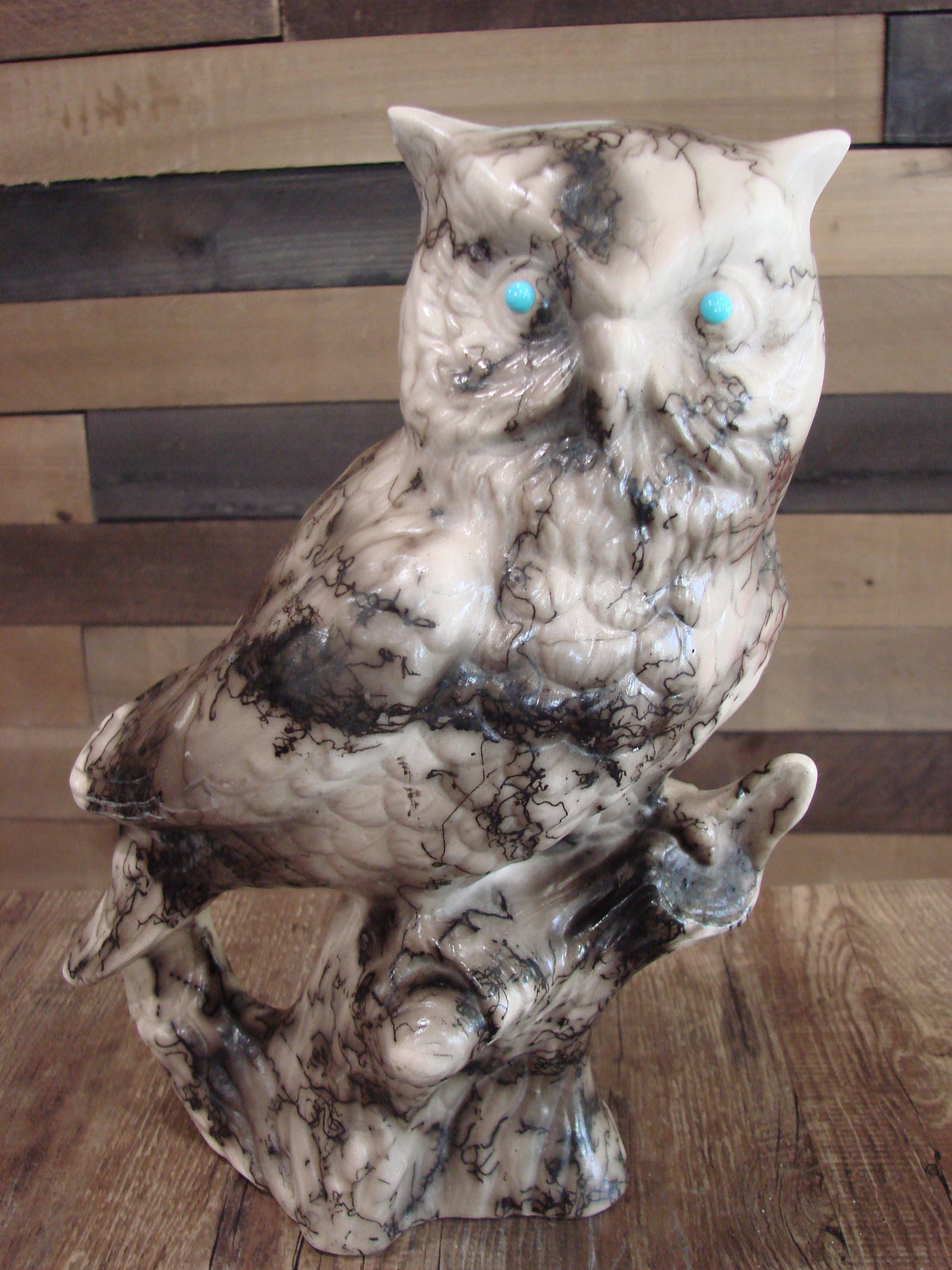 Native American Horse Hair Owl Pottery Sculpture by Vail