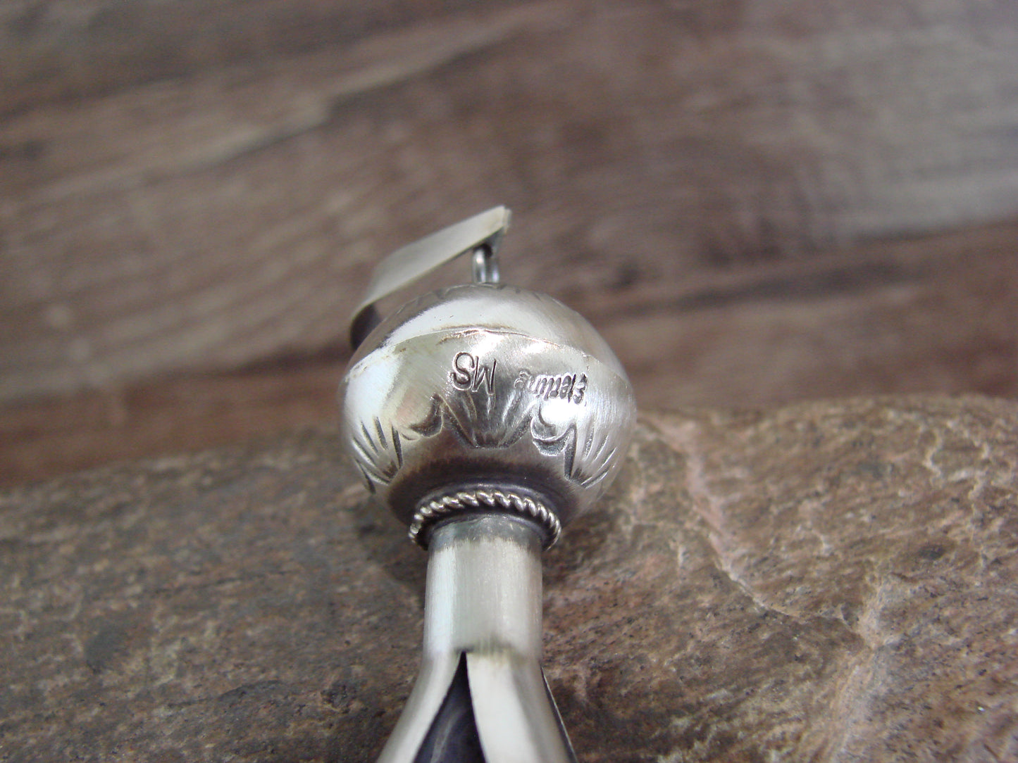 Native American Sterling Silver Squash Blossom Pendant Signed Smith