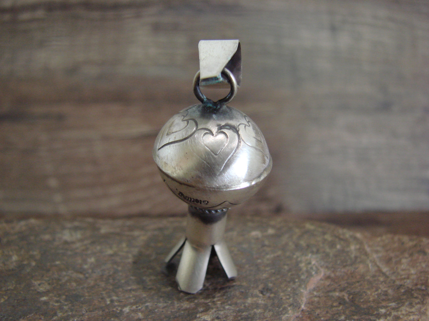 Native American Sterling Silver Squash Blossom Pendant Signed Smith