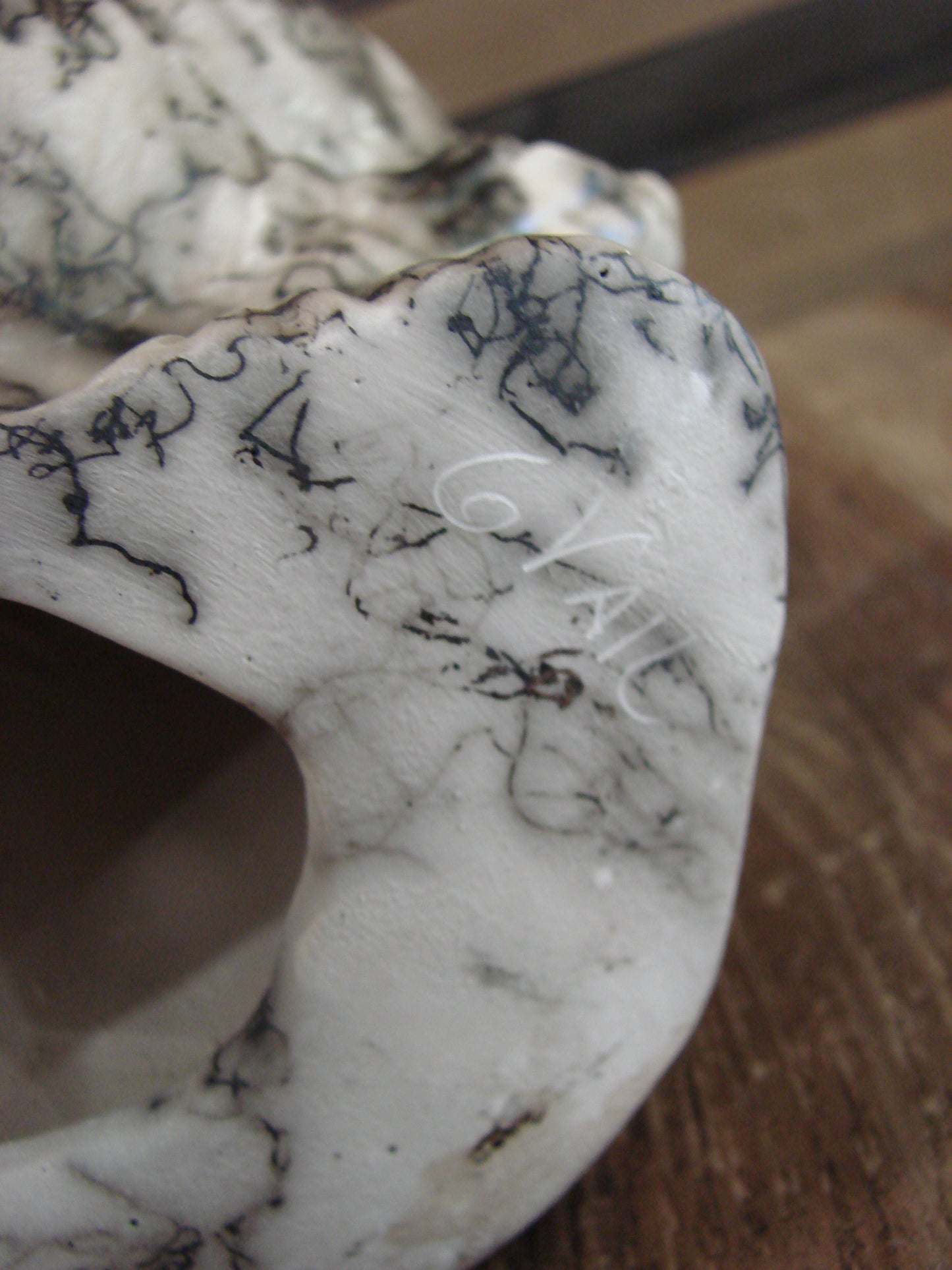 Native American Horse Hair Owl Pottery Sculpture by Vail