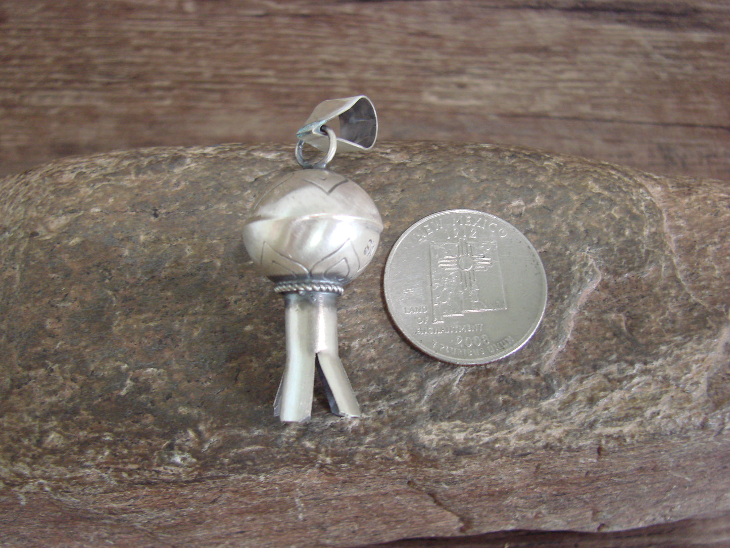 Native American Sterling Silver Squash Blossom Pendant Signed Smith