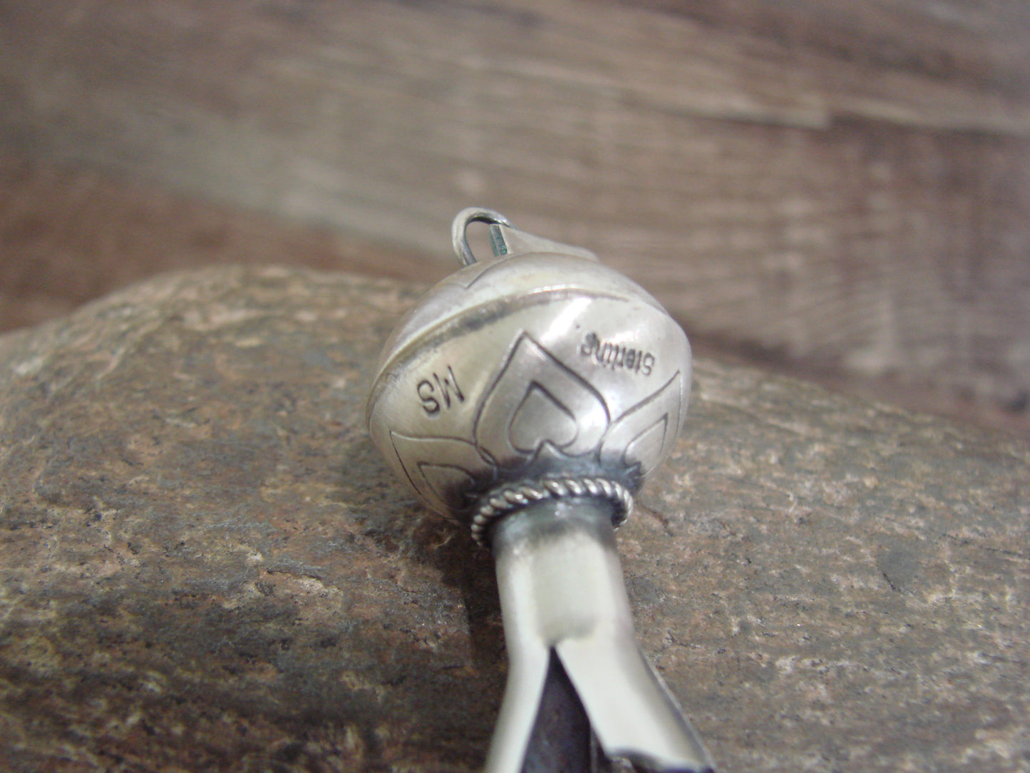 Native American Sterling Silver Squash Blossom Pendant Signed Smith