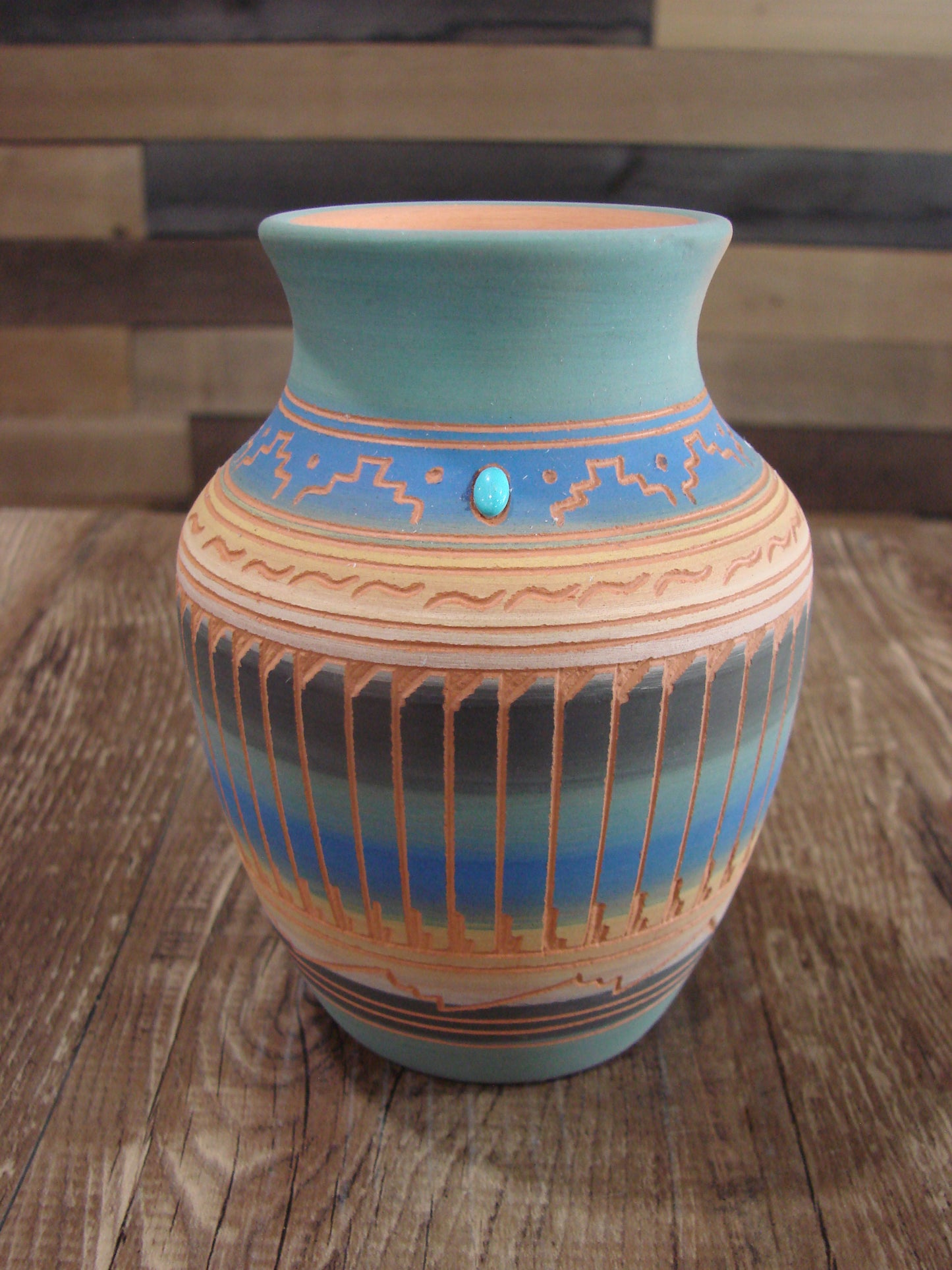 Native American Navajo Hand Etched & Hand Painted Pottery - Charlie
