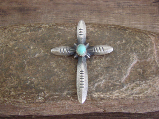 Native American Sterling Silver & Turquoise Cross Pendant Signed Cayatineto