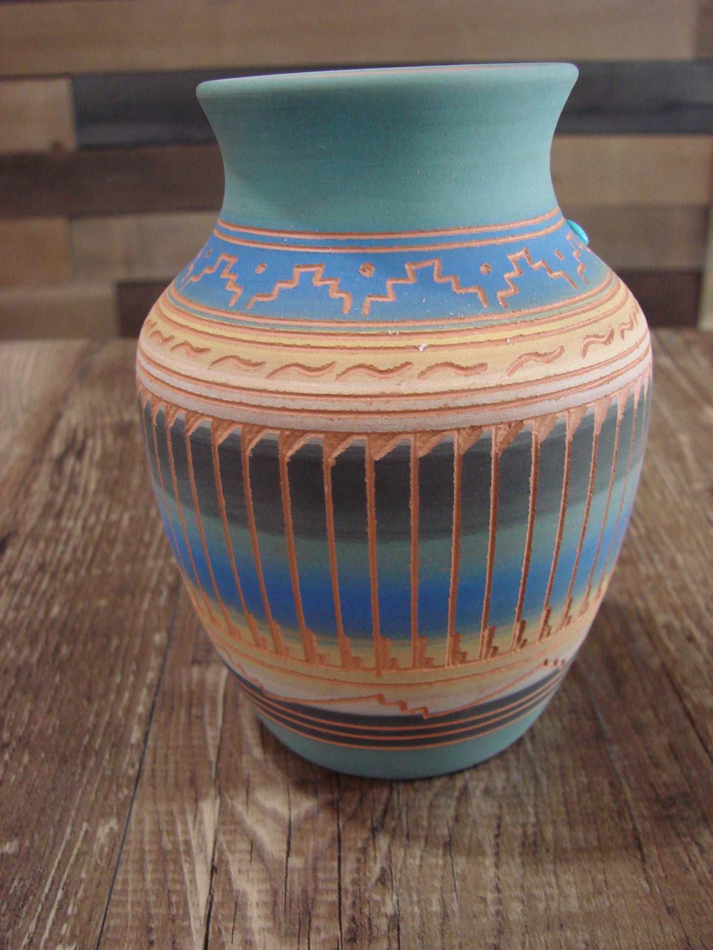 Native American Navajo Hand Etched & Hand Painted Pottery - Charlie