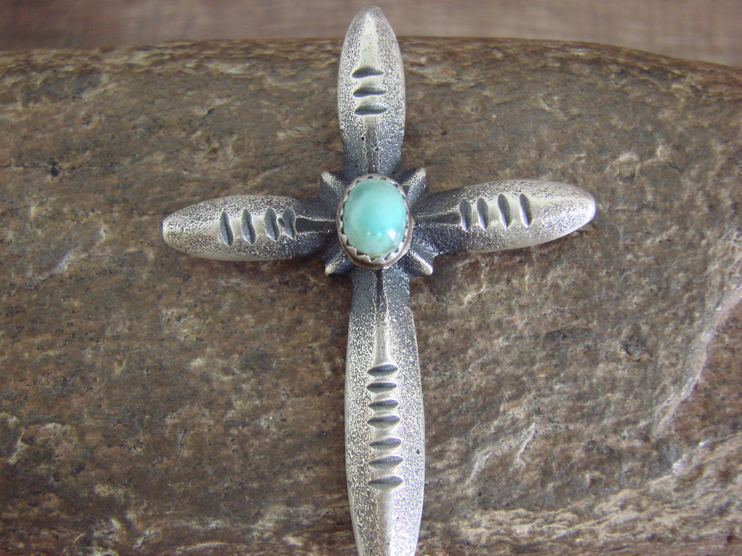 Native American Sterling Silver & Turquoise Cross Pendant Signed Cayatineto
