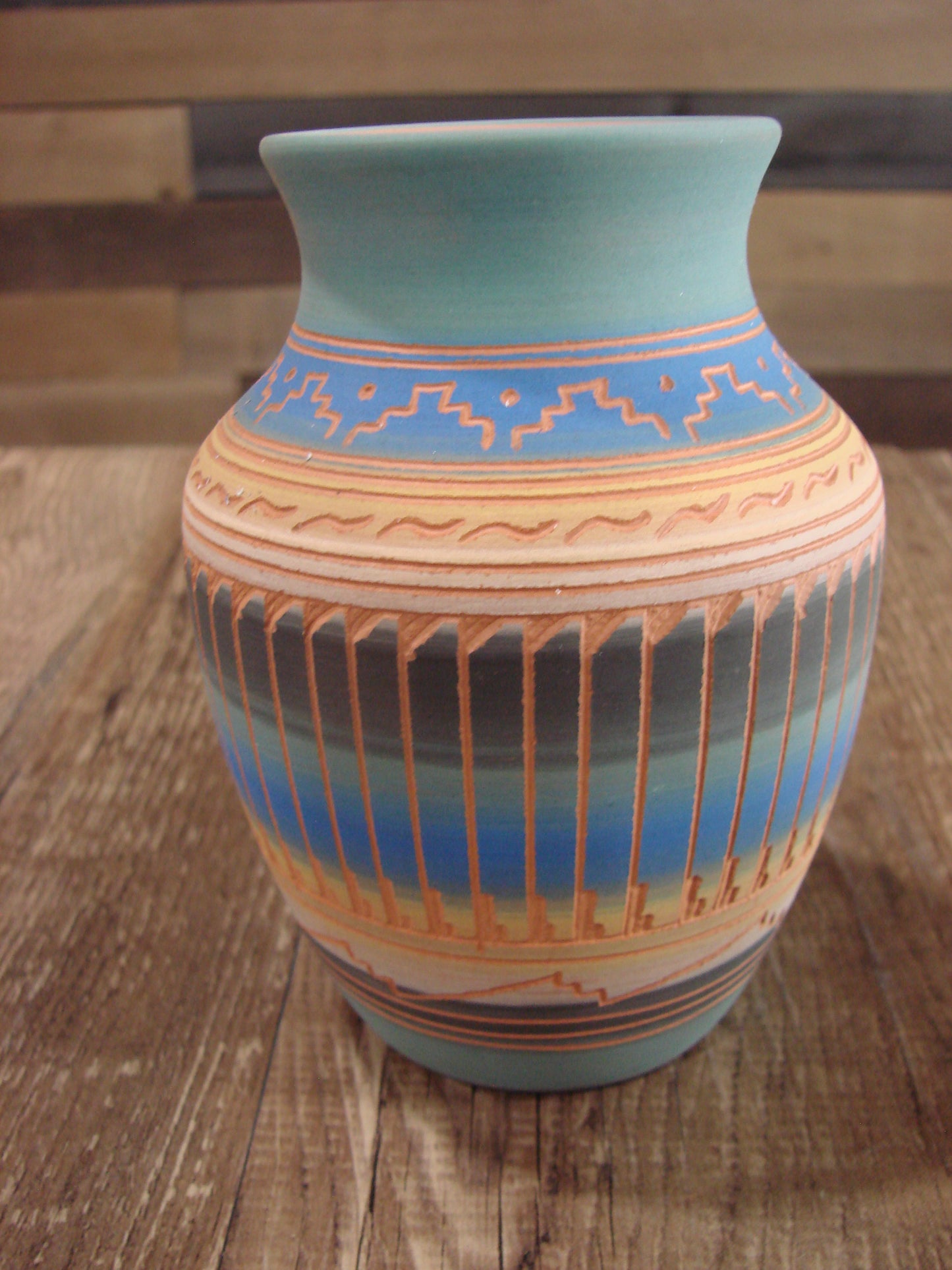 Native American Navajo Hand Etched & Hand Painted Pottery - Charlie