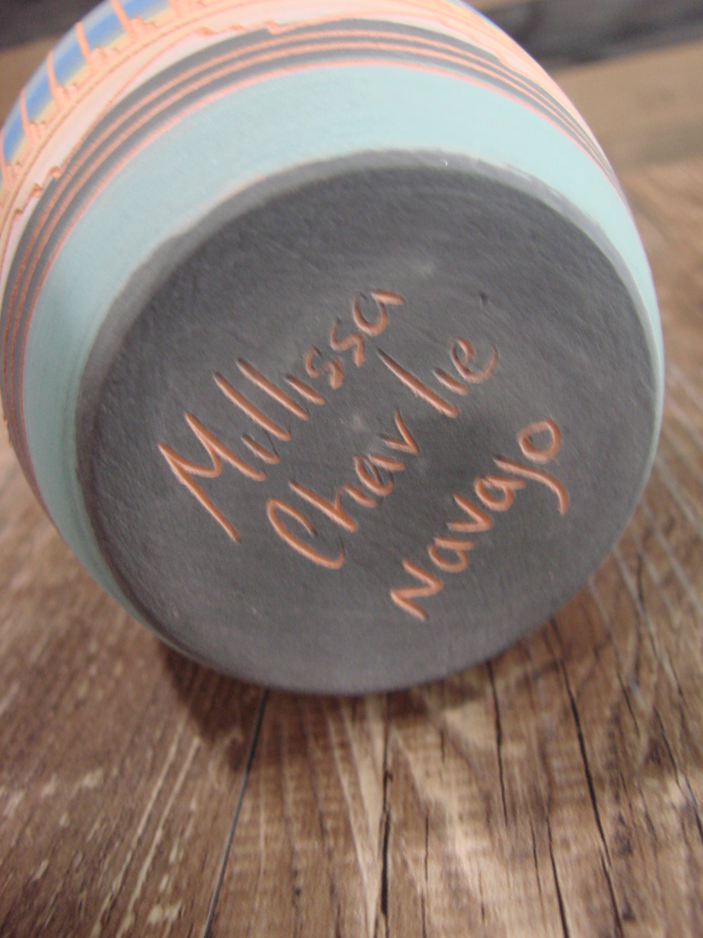 Native American Navajo Hand Etched & Hand Painted Pottery - Charlie