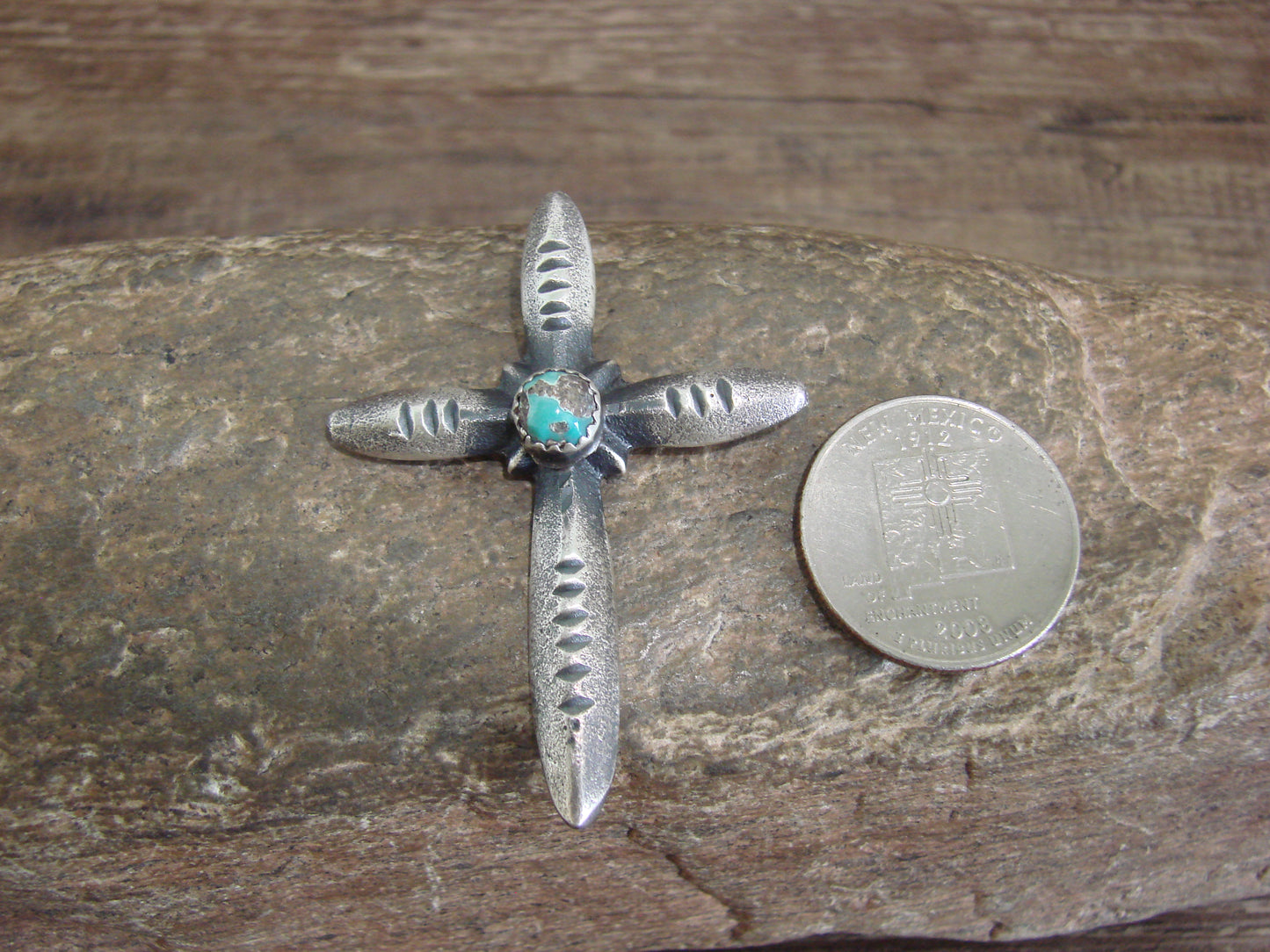 Native American Sterling Silver & Turquoise Cross Pendant Signed Cayatineto