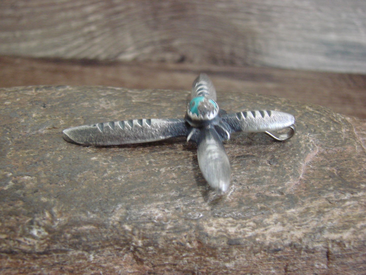 Native American Sterling Silver & Turquoise Cross Pendant Signed Cayatineto