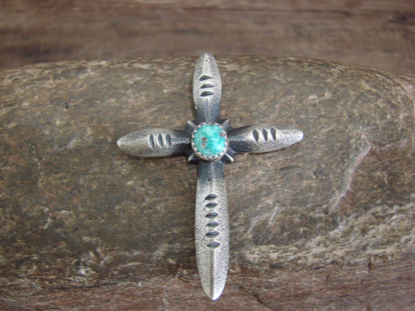 Native American Sterling Silver & Turquoise Cross Pendant Signed Cayatineto