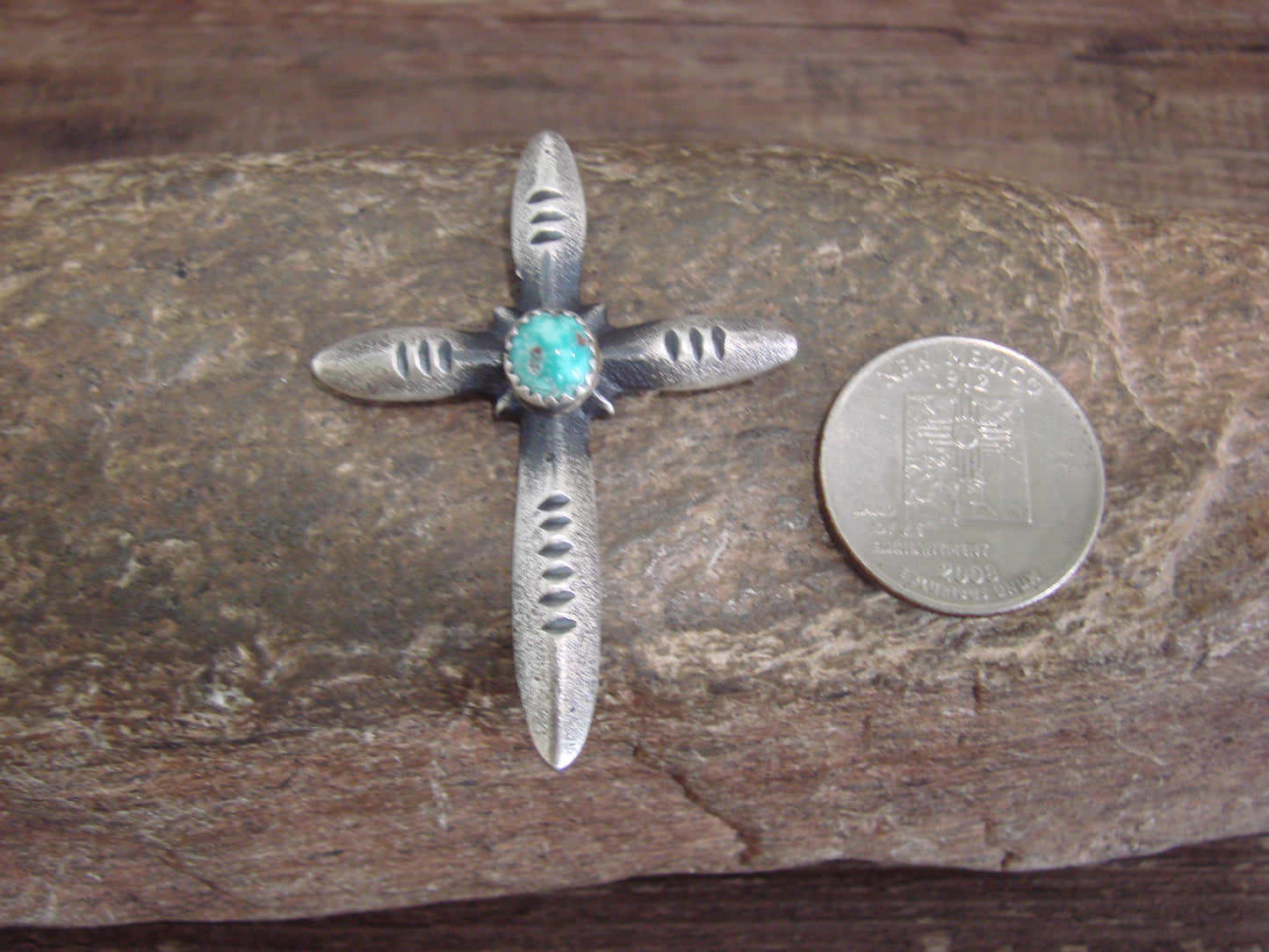 Native American Sterling Silver & Turquoise Cross Pendant Signed Cayatineto