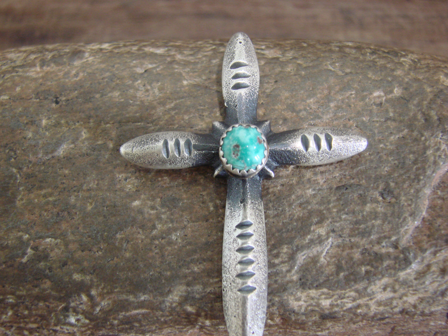 Native American Sterling Silver & Turquoise Cross Pendant Signed Cayatineto