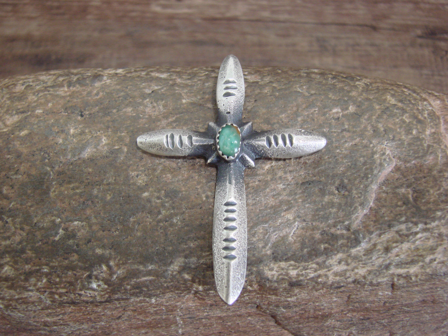 Native American Sterling Silver & Turquoise Cross Pendant Signed Cayatineto
