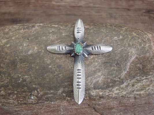 Native American Sterling Silver & Turquoise Cross Pendant Signed Cayatineto