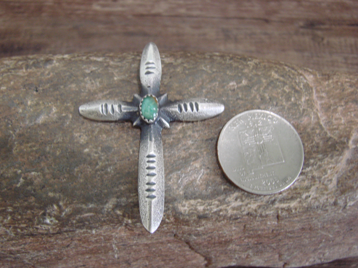 Native American Sterling Silver & Turquoise Cross Pendant Signed Cayatineto