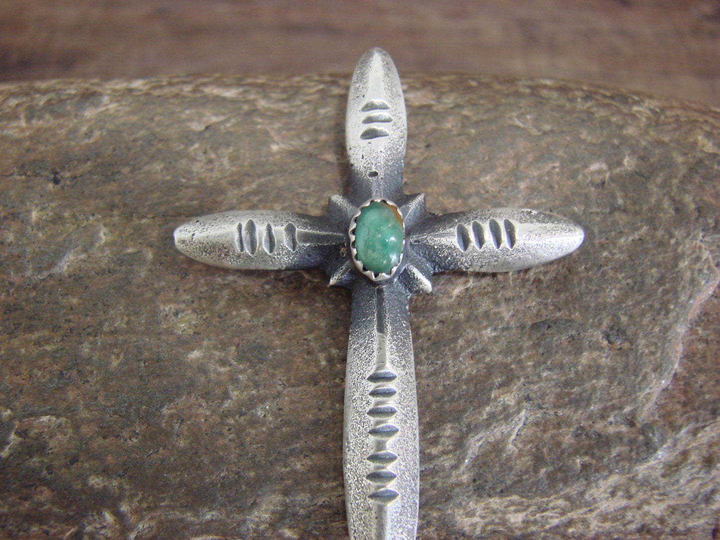 Native American Sterling Silver & Turquoise Cross Pendant Signed Cayatineto