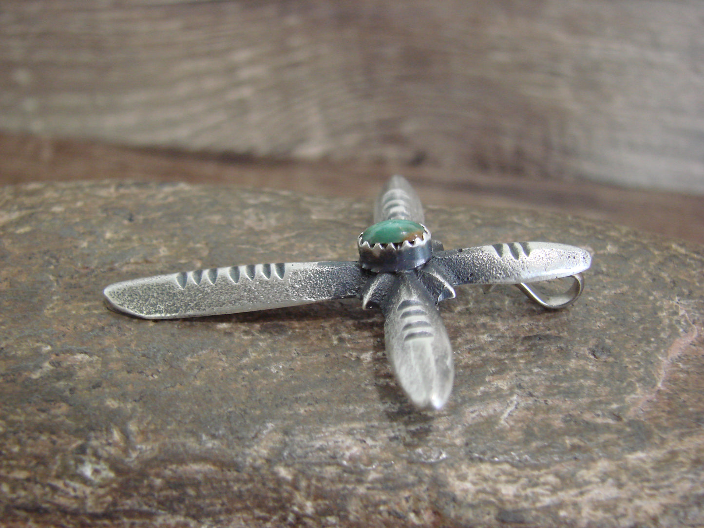 Native American Sterling Silver & Turquoise Cross Pendant Signed Cayatineto