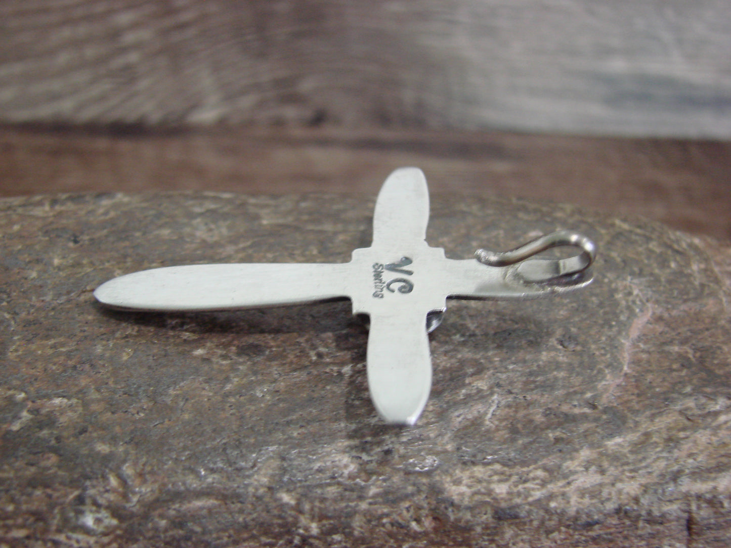 Native American Sterling Silver & Spiny Oyster Cross Pendant Signed Cayatineto