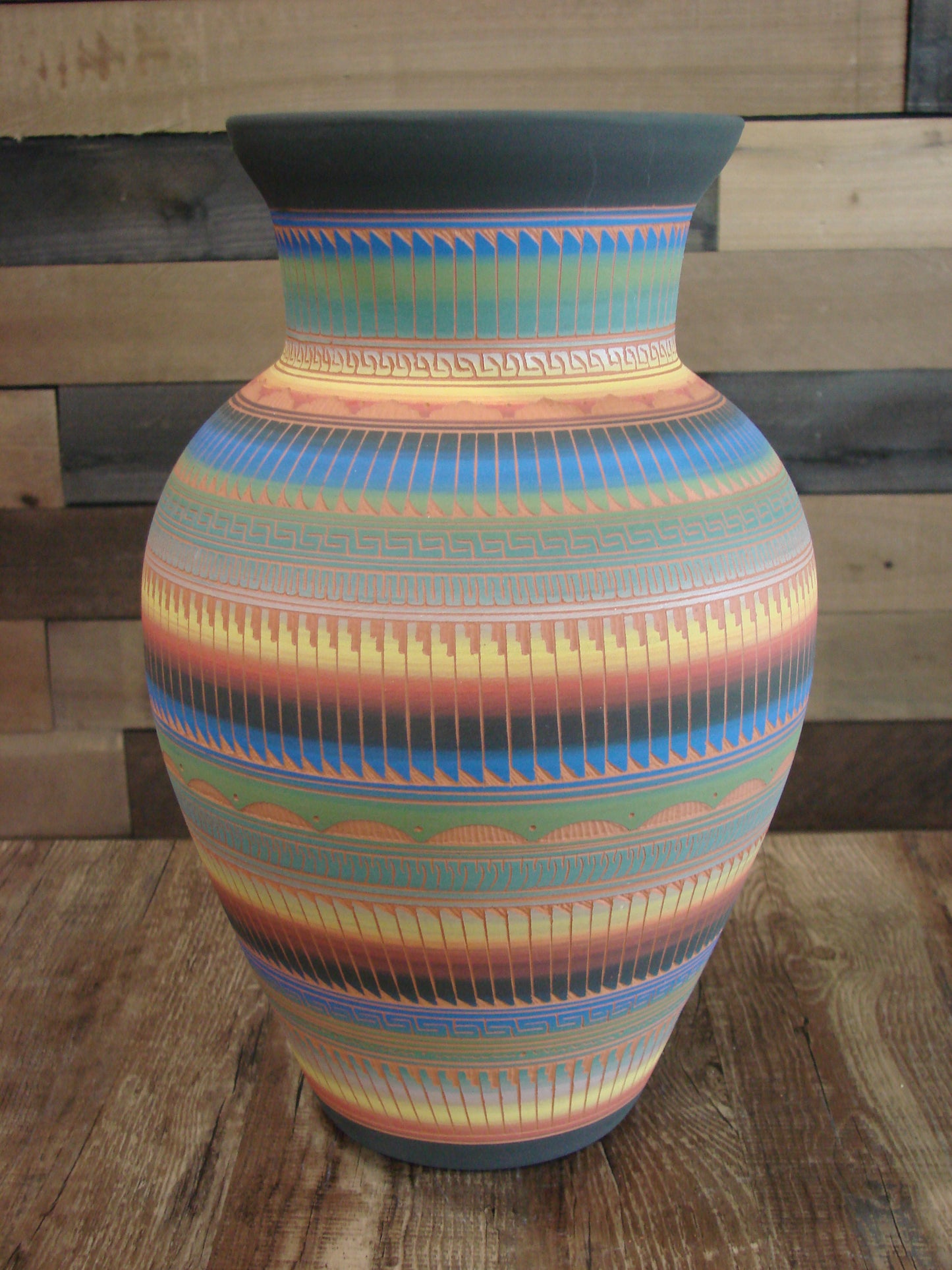 Native American Navajo Hand Etched & Hand Painted Pottery - SAM