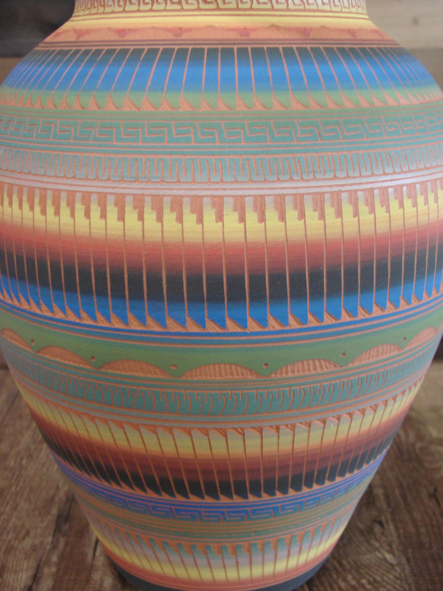 Native American Navajo Hand Etched & Hand Painted Pottery - SAM