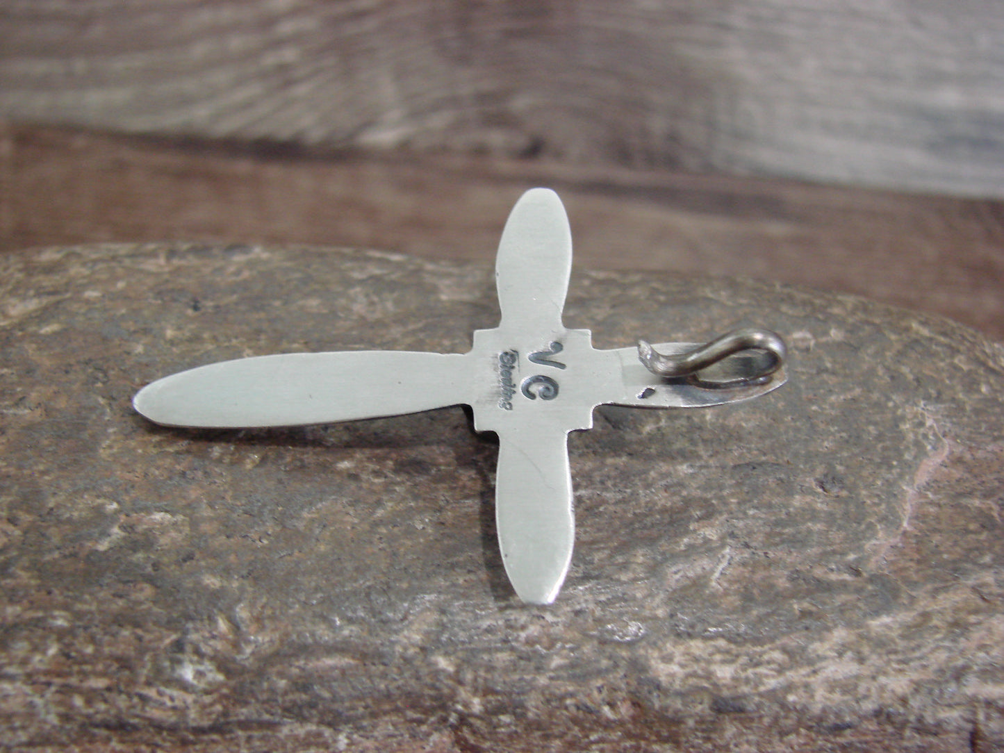 Native American Sterling Silver & Spiny Oyster Cross Pendant Signed Cayatineto
