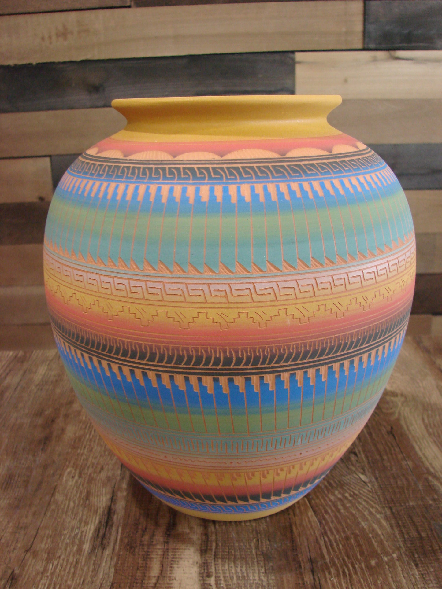 Native American Navajo Hand Etched & Hand Painted Pottery - SAM