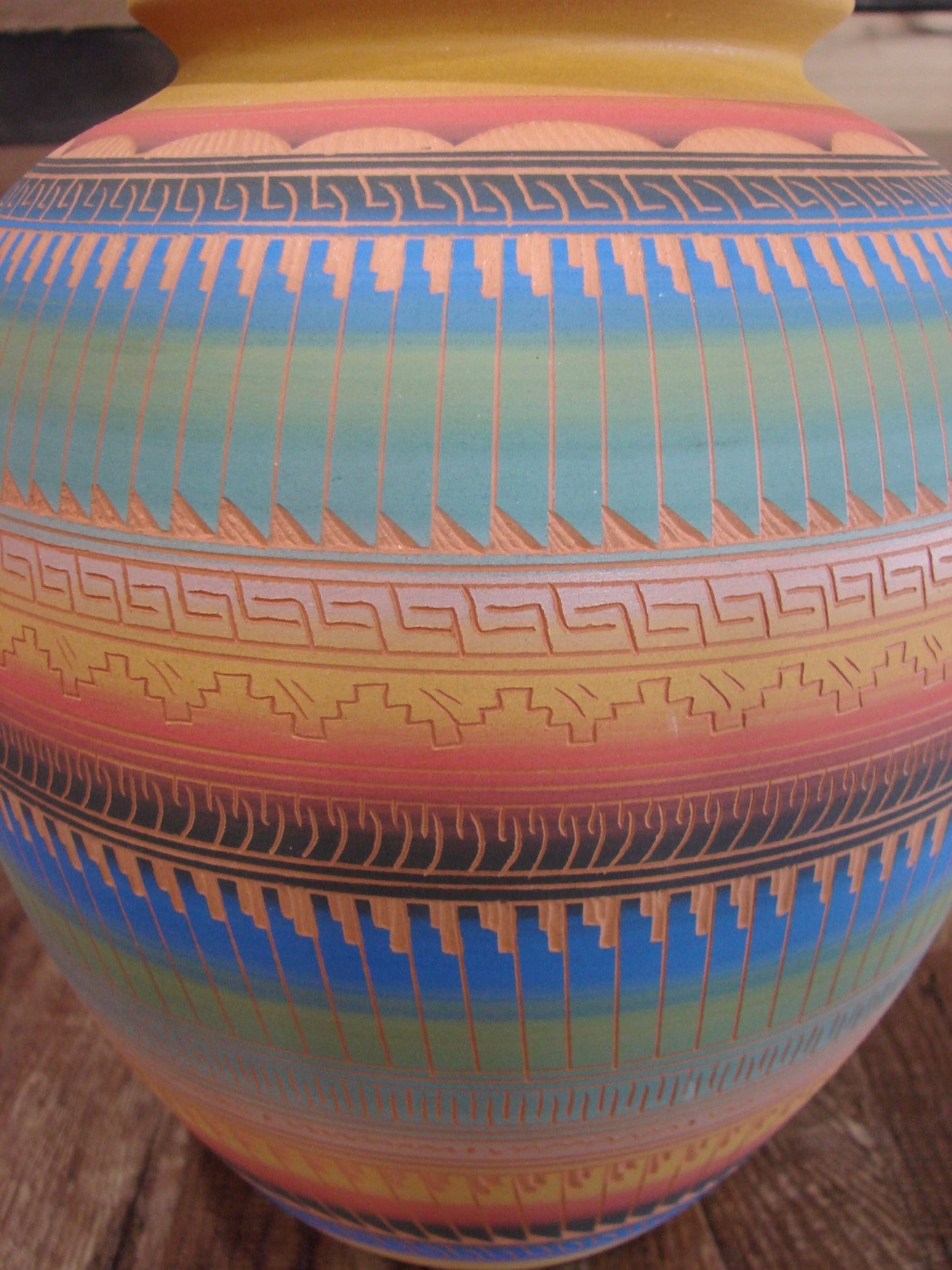 Native American Navajo Hand Etched & Hand Painted Pottery - SAM