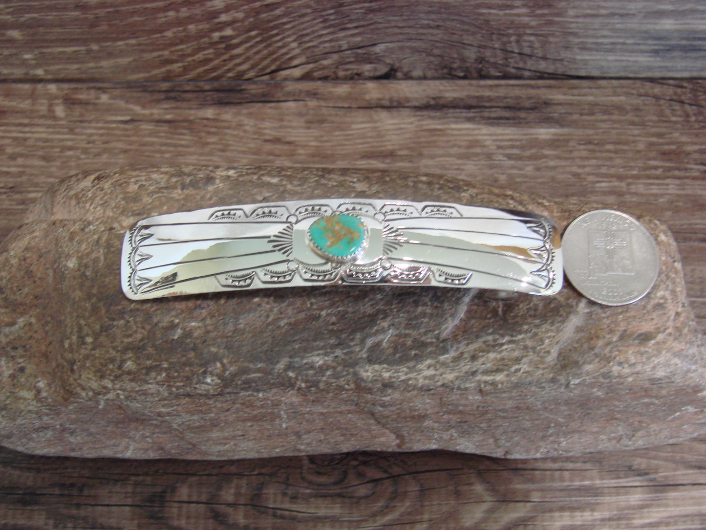 Native American Sterling Silver & Turquoise Hair Barrette by Begay