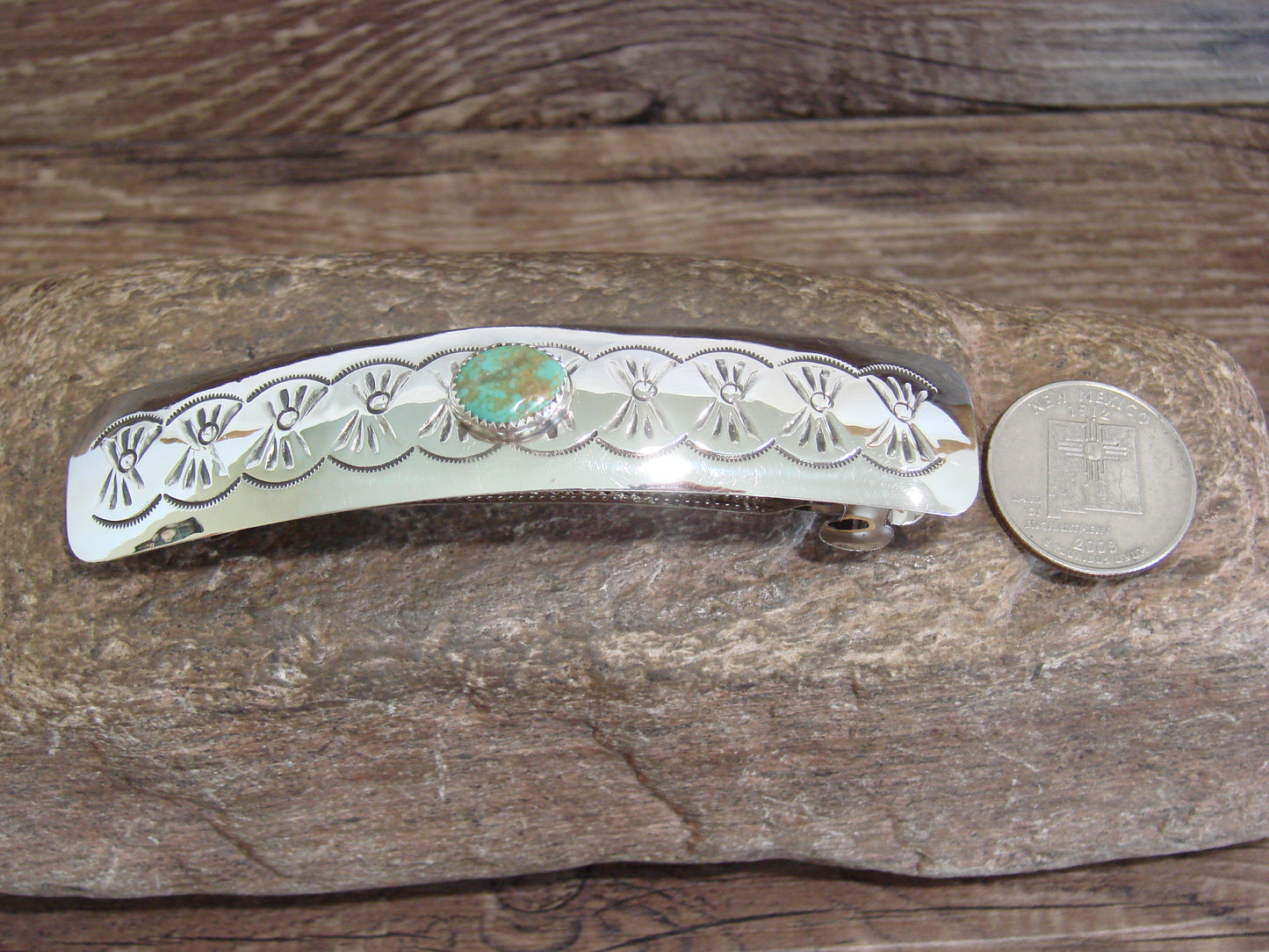 Native American Sterling Silver & Turquoise Hair Barrette by Begay