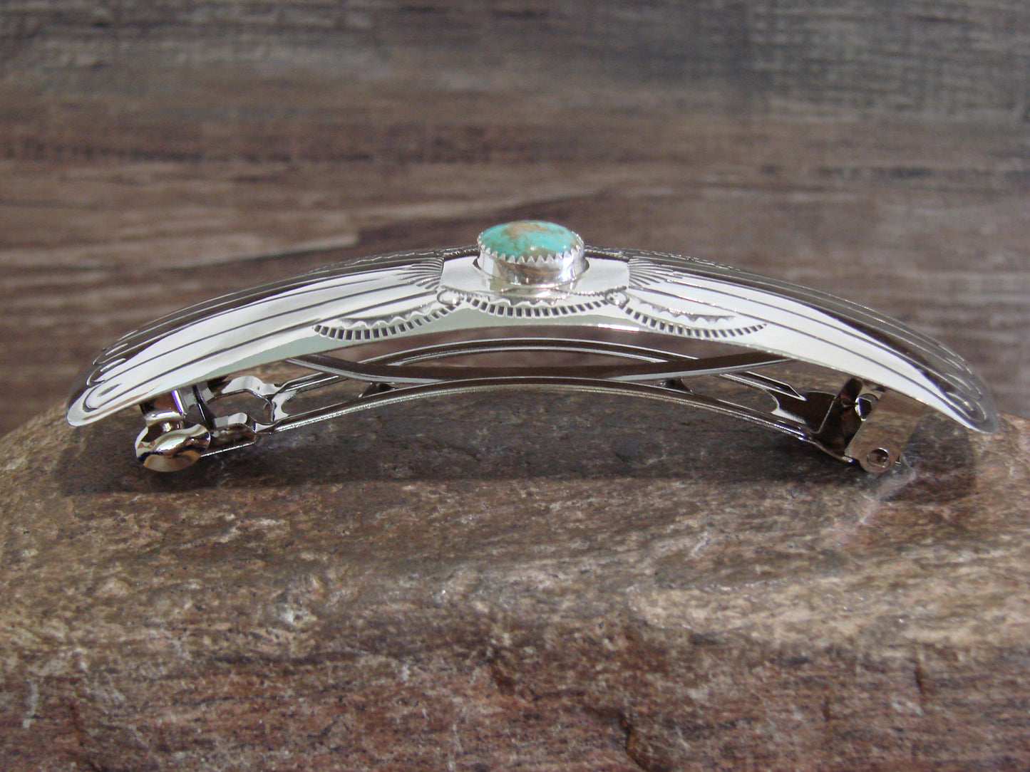 Native American Sterling Silver & Turquoise Hair Barrette by Begay
