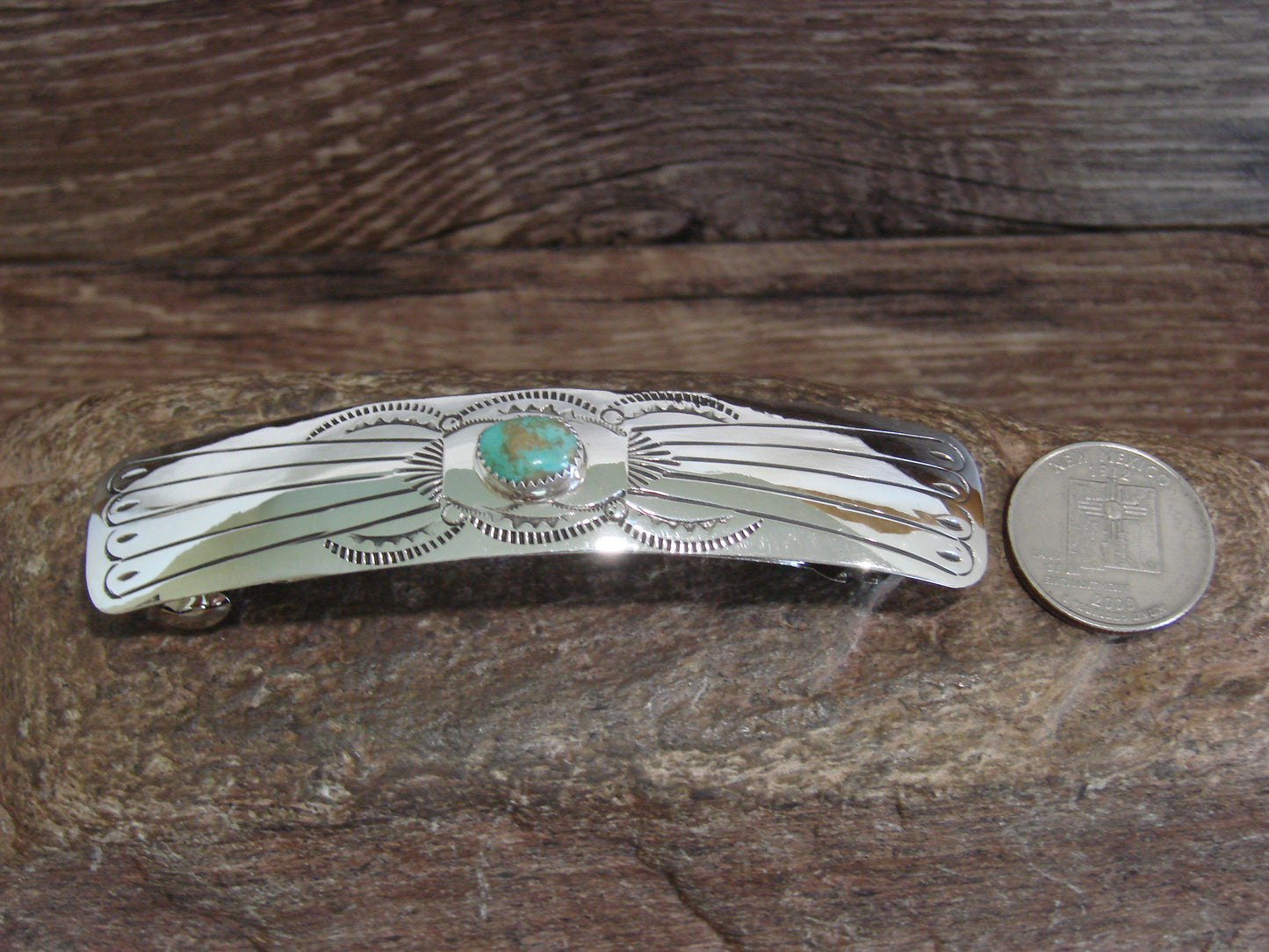 Native American Sterling Silver & Turquoise Hair Barrette by Begay