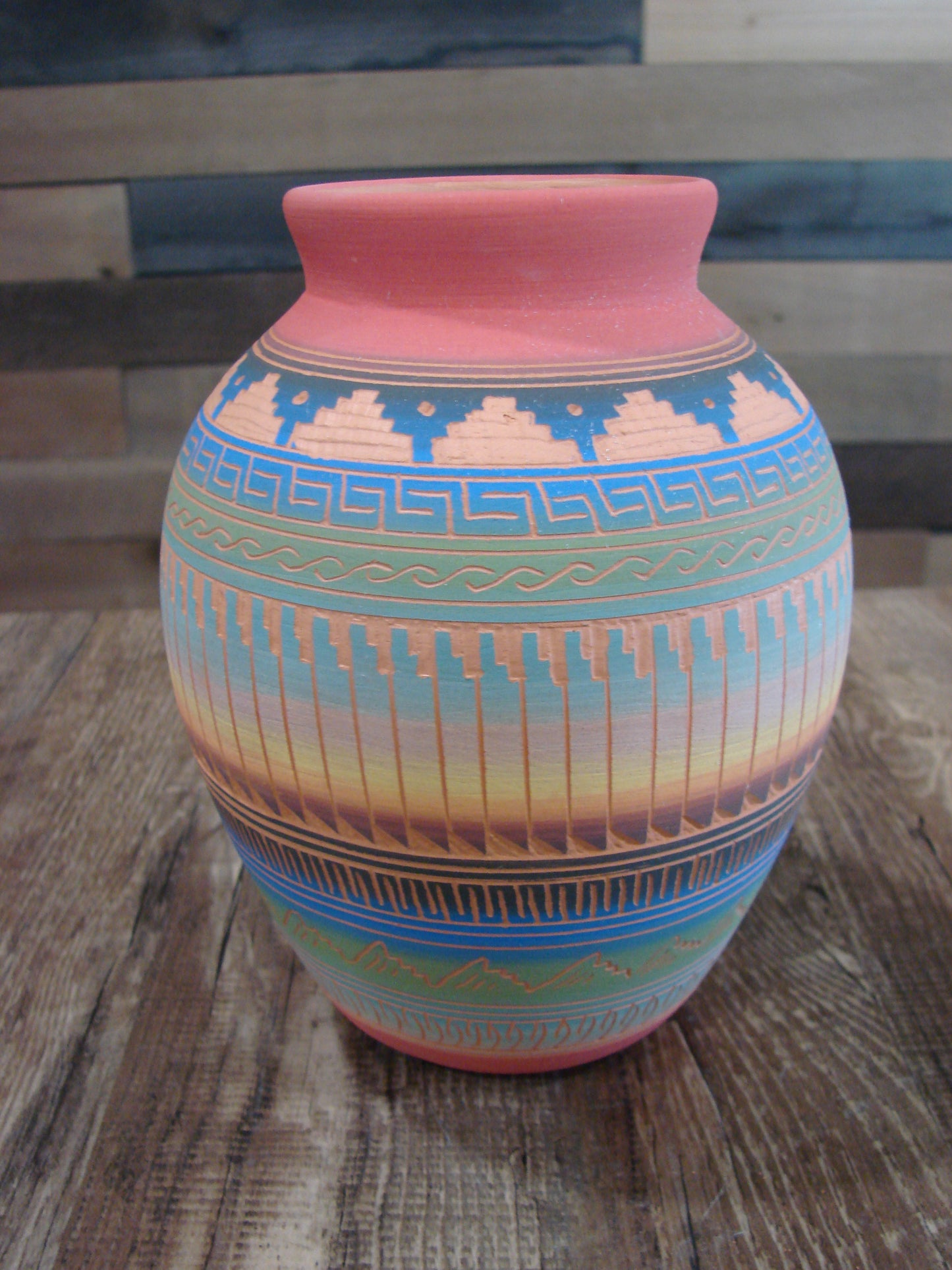 Native American Navajo Hand Etched & Hand Painted Pottery - SAM