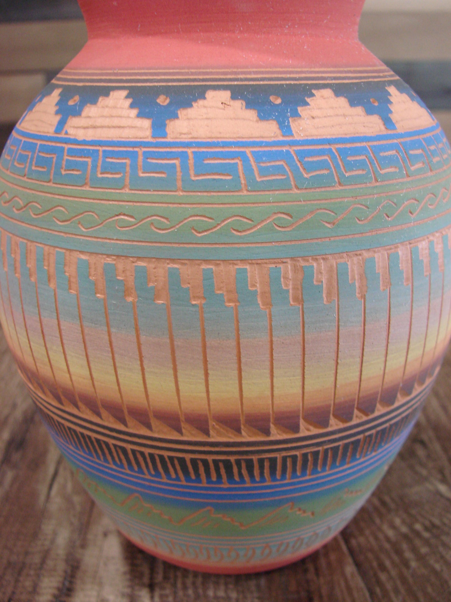 Native American Navajo Hand Etched & Hand Painted Pottery - SAM