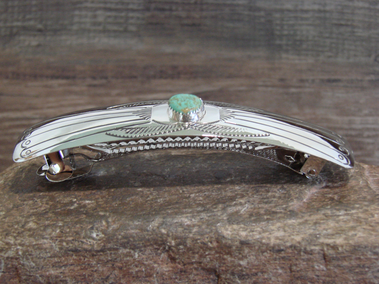 Native American Sterling Silver & Turquoise Hair Barrette by Begay