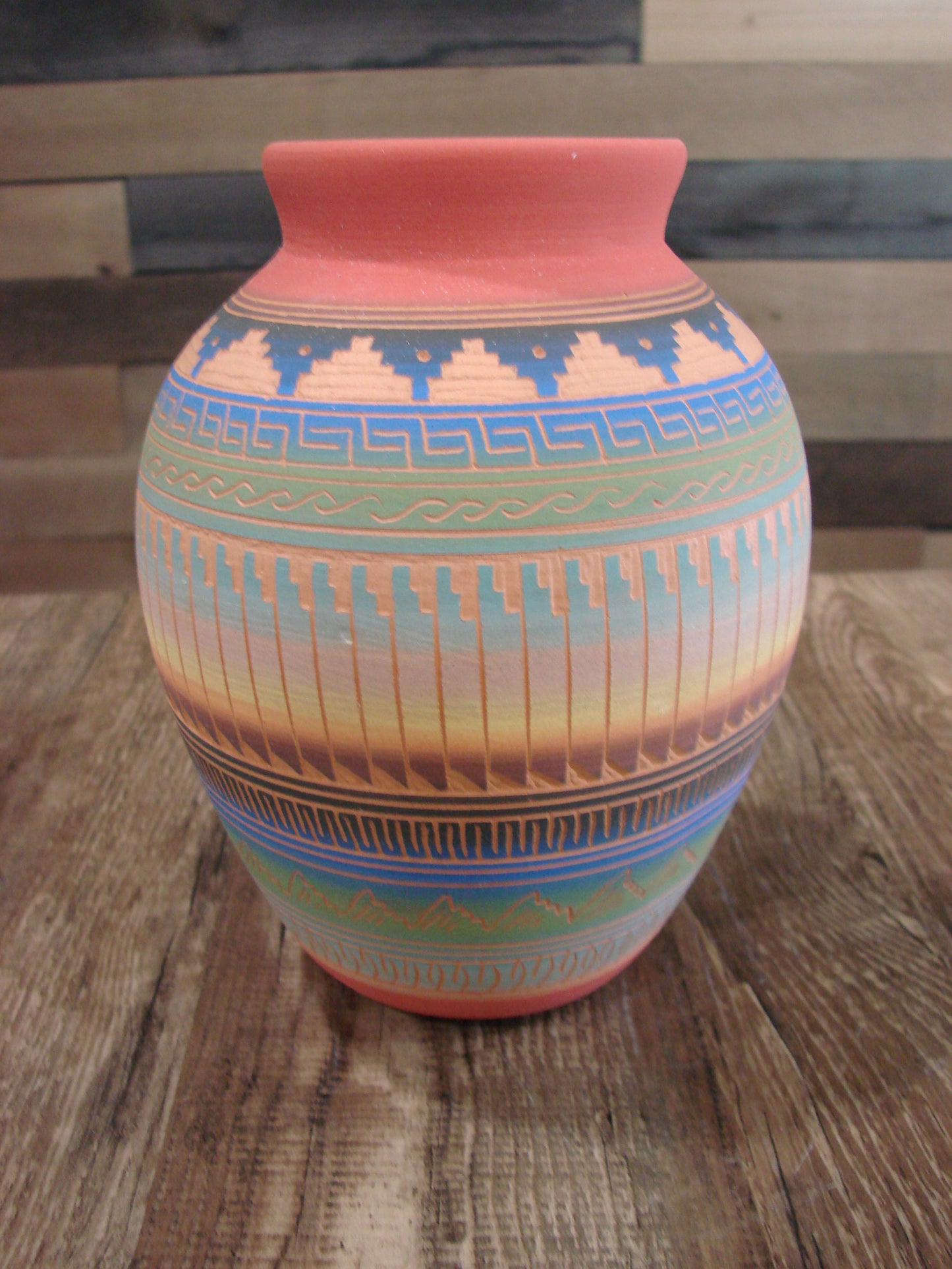 Native American Navajo Hand Etched & Hand Painted Pottery - SAM